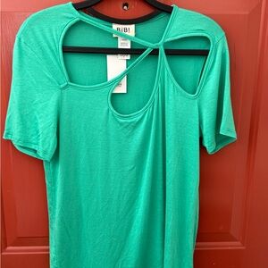 BiBi Teal Green Cutout Short Sleeve Top